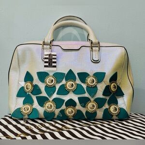 henri bendel West 57th Satchel Iridescent with Green Flowers NWT
